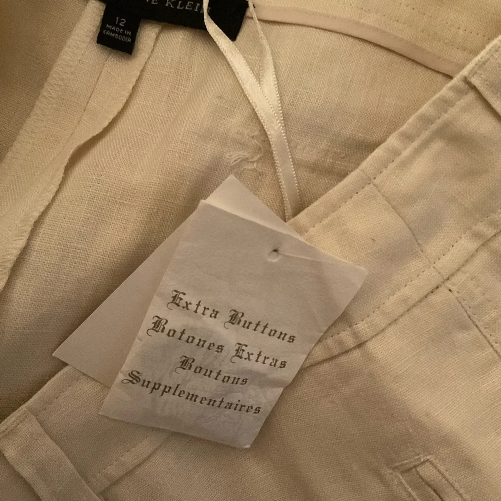 Anne Klein Cream Linen Wide‎ Leg Crop Cargo Pants Women 12
